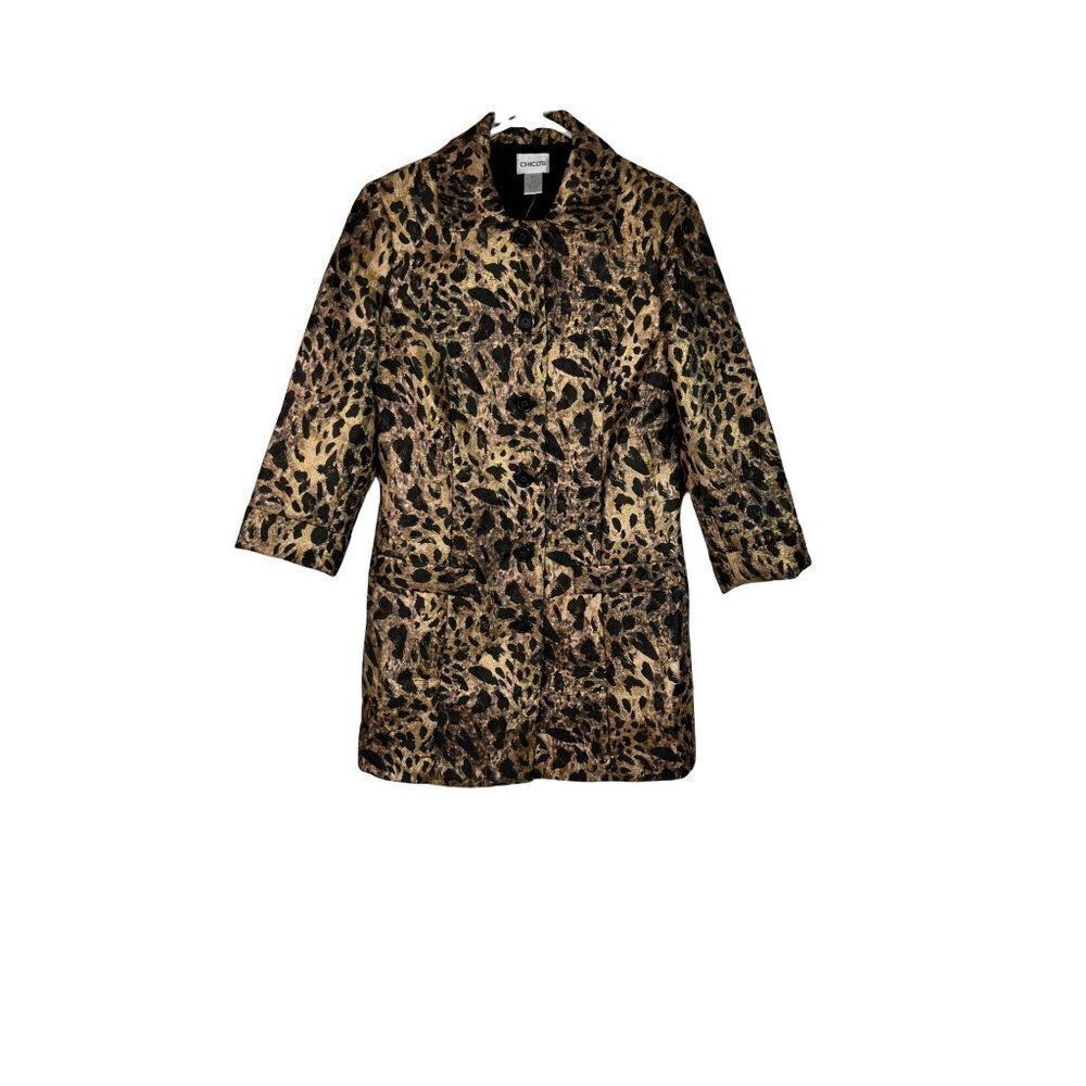 Chico's 0 Jacket 3/4 Sleeve Animal Jacquard Nonie Chocolate NWT - Picture 1 of 11